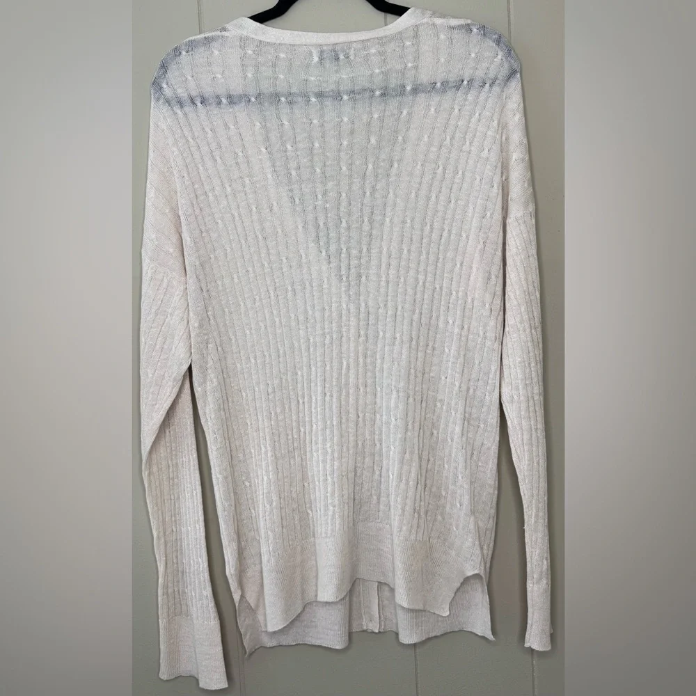 Olivia Sky Linen Blend V Neck Long Line Cable Knit Sweater Size 1X